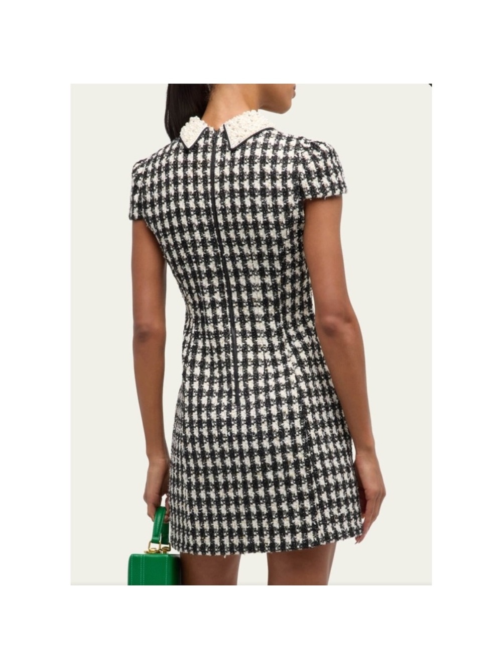 Alice + Olivia Black & Ivory Tweed dress with Pearl-Embellished Collar Sz 10 - Picture 2 of 10